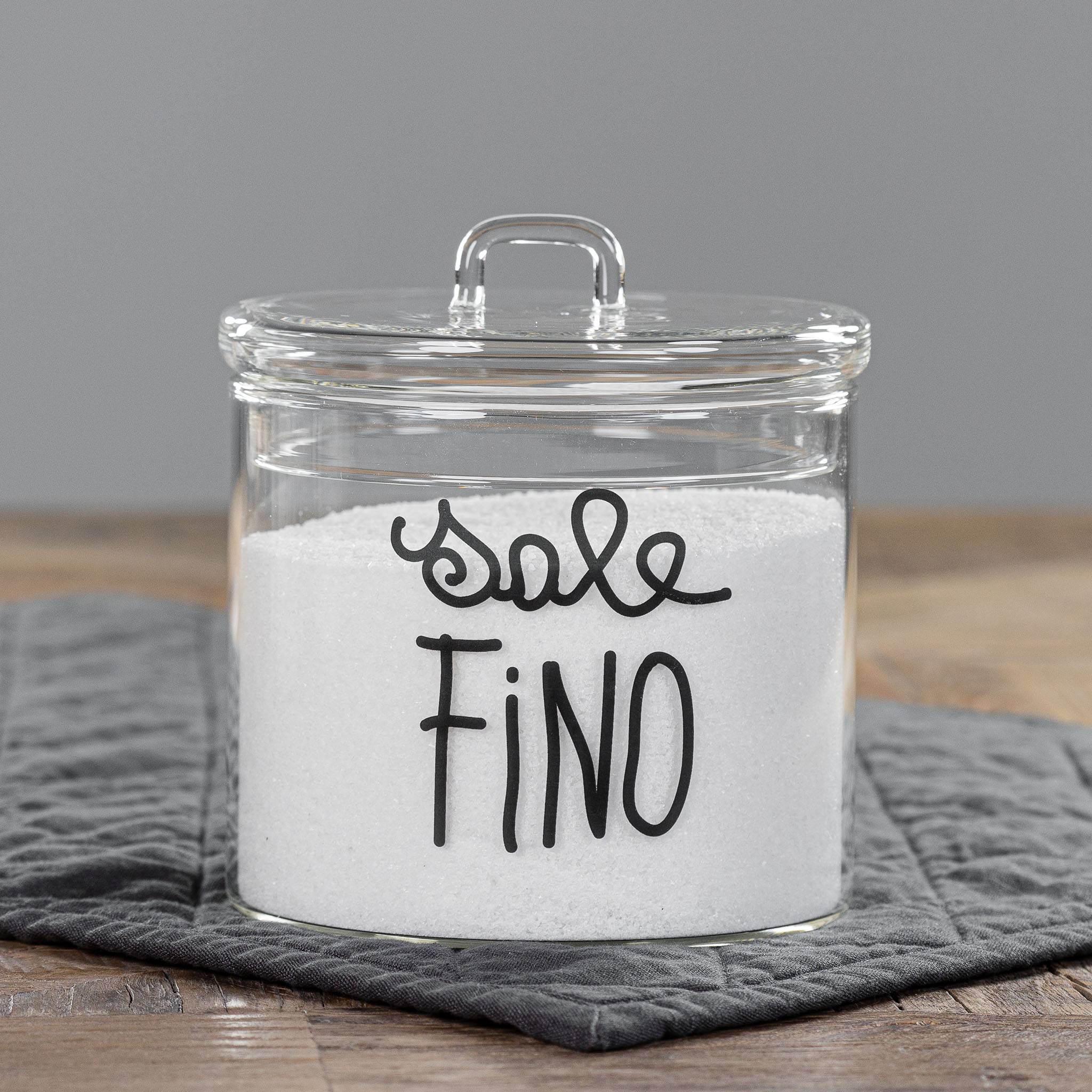 Barattolo Sale fino in corsivo nero