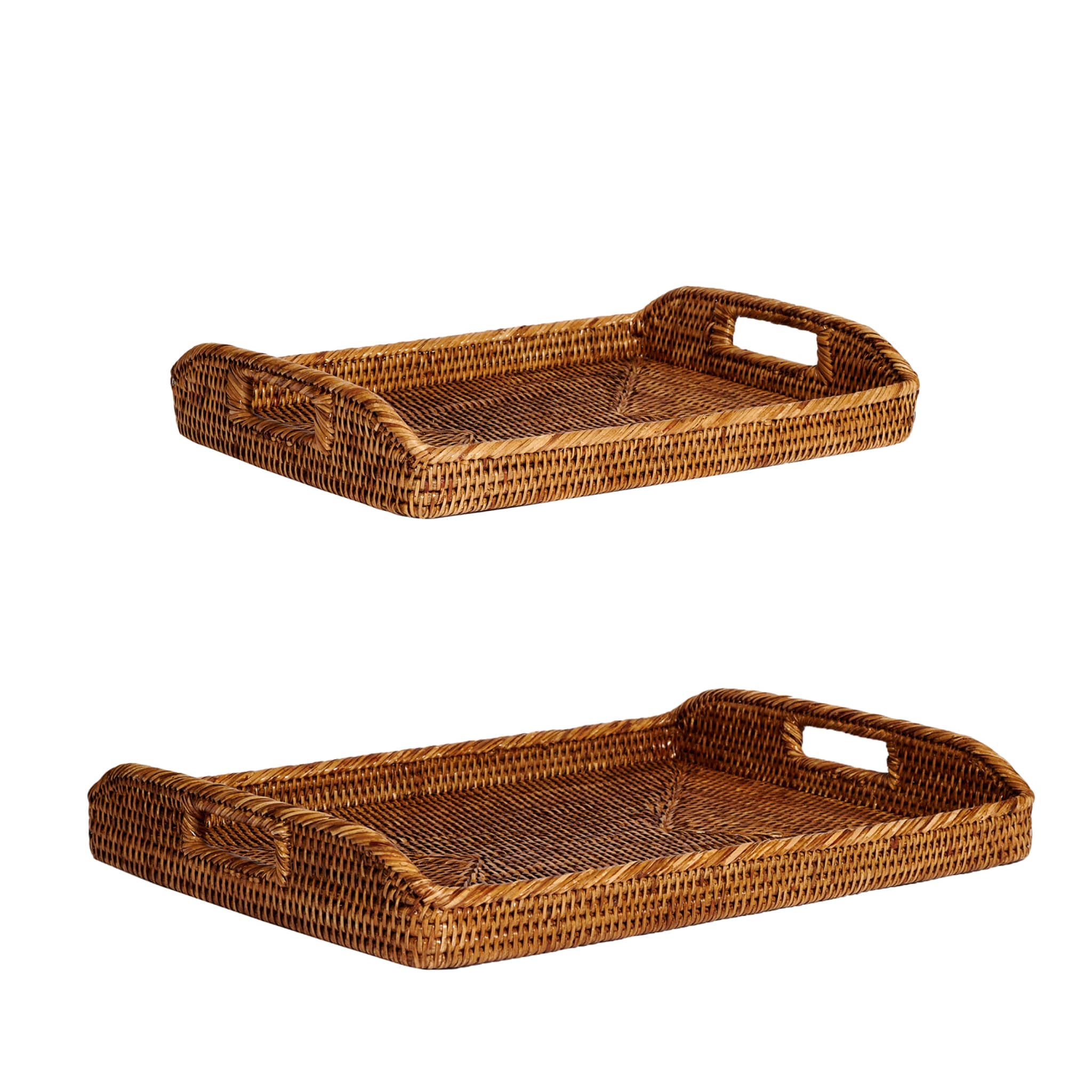 Set vassoi Village in rattan naturale, dim. 50x36 cm e 42x30 cm